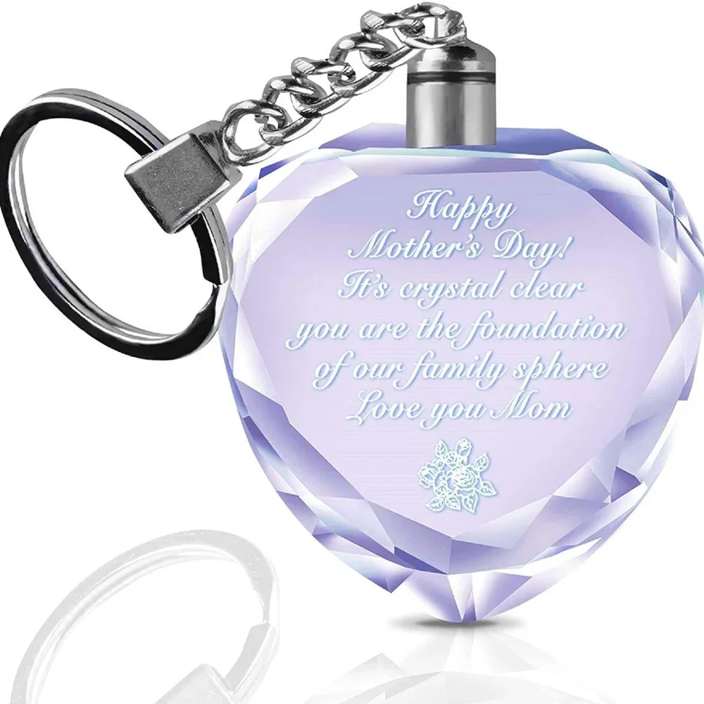 Happy Mothers Day Gift LED Unique REAL 3D Illuminating Crystal Heart Keychain - Picture 2 of 6
